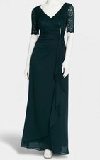 B&A by Betsy & Adam Womens Green Lace Top Waterfall-Detail Gown Dress Sz 10