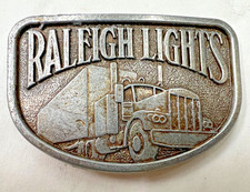 1970s Vtg Raleigh Lights Semi Truck Trucker Metal Silver Belt Buckle Big Rig