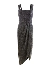 Xscape Women's Double-Strap Glitter Tulip Gown (8, Black/Silver)