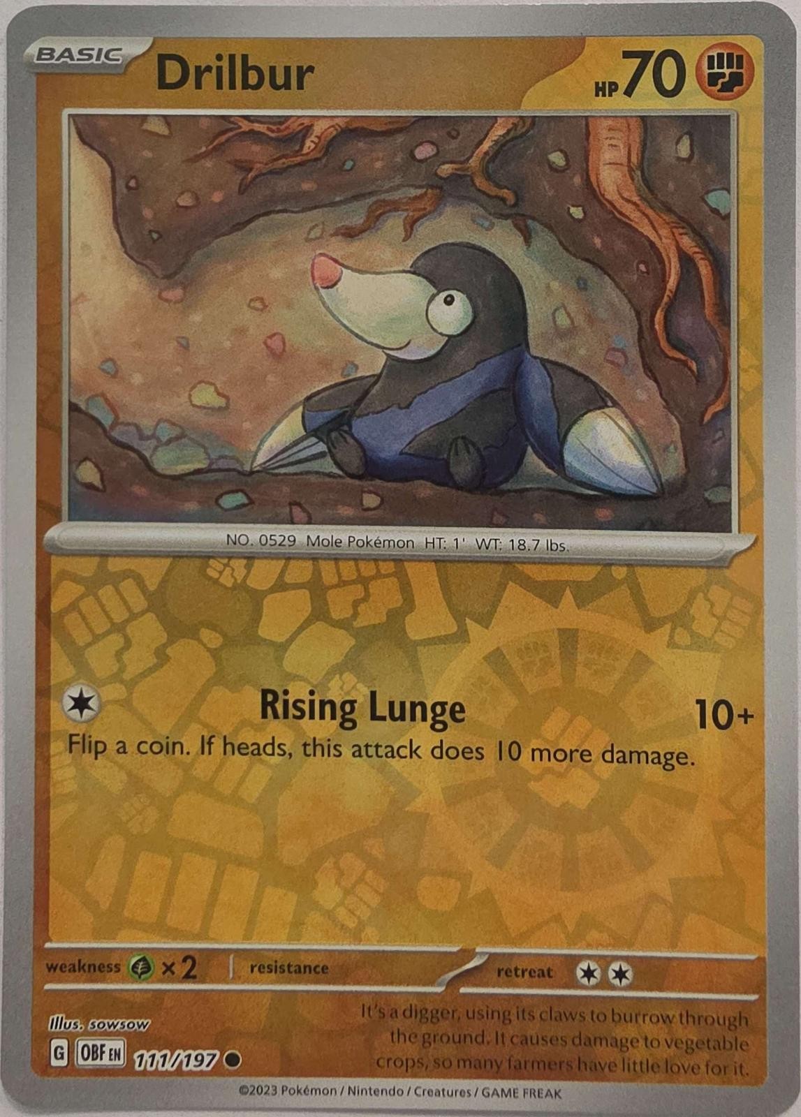 Drilbur 111/197 Common Obsidian Flames Pokemon Reverse Holo Near Mint