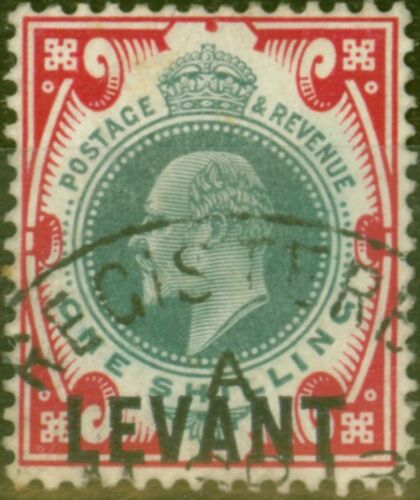 British Levant 1905 1s stumpf grün & karmin SGL10a Kreide Oberflächenpapier fein... - Bild 1 von 1