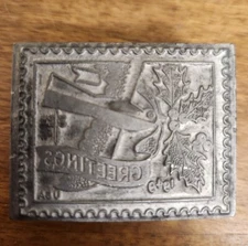 Vintage Printing Letterpress Printers Block Lead DOVE w/ Greetings 1949 USA 2"