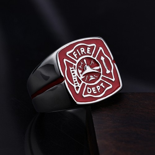 Mens Fire Department Fireman Firefighter Ring Stainless Steel Size 8-14 Gift - Picture 2 of 7