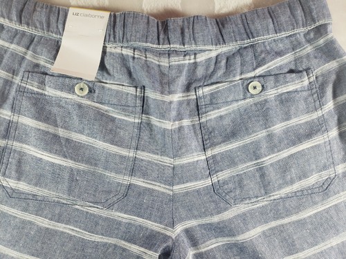 Liz Claiborne Shorts Womens Blue White Striped Linen Blend Tie Front M New Nwt - Picture 9 of 15