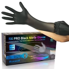 RAXWELL INDUSTRIES LLC RX PRO DISPOSABLE 6.5 MIL BLACK NITRILE GLOVES100/BX SIZE