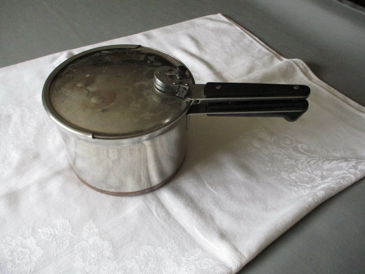 VTG REVERE WARE Pressure Cooker 4 Qt Copper Clad Bottom Stainless Steel 1801