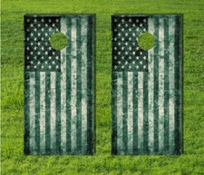 Grunge Army Green American Flag Cornhole Game US Wrap Distressed Bag Decal Board