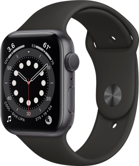 Apple Watch Series 6 44mm Space Gray Aluminum Case with Black Sport Band - Regular (GPS
