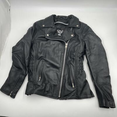 True Element Women's Premium Braided Motorcycle Leather Jacket, Black, Size M