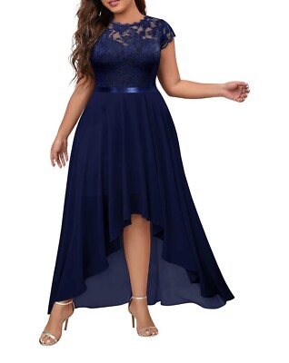 Elegant Navy Lace Plus Size Bridesmaid Party Maxi Dress Size 2xl