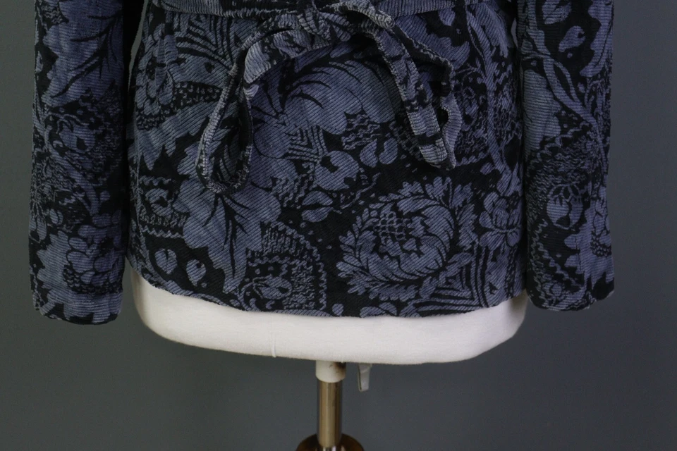 Marimekko Mika Piirainen Blue Floral Long Sleeve V-Neck Wrap Top Blouse Size L - Image 3 of 4