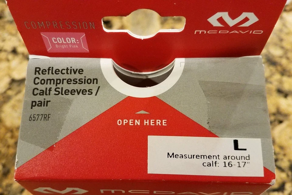 MCDAVID COMPRESSION CALF SLEEVES PAIR REFLECTIVE SLIVE PINK PAIR 6577RF L LARGE  - Image 2 of 4