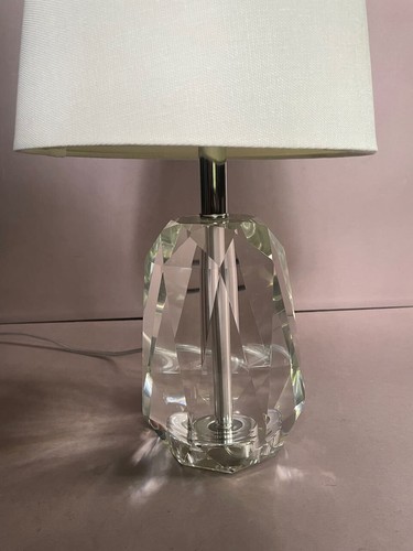 Fine Contemporary Mod Lilian August faceted heavy crystal table lamp w/shade 20" - Picture 6 of 11