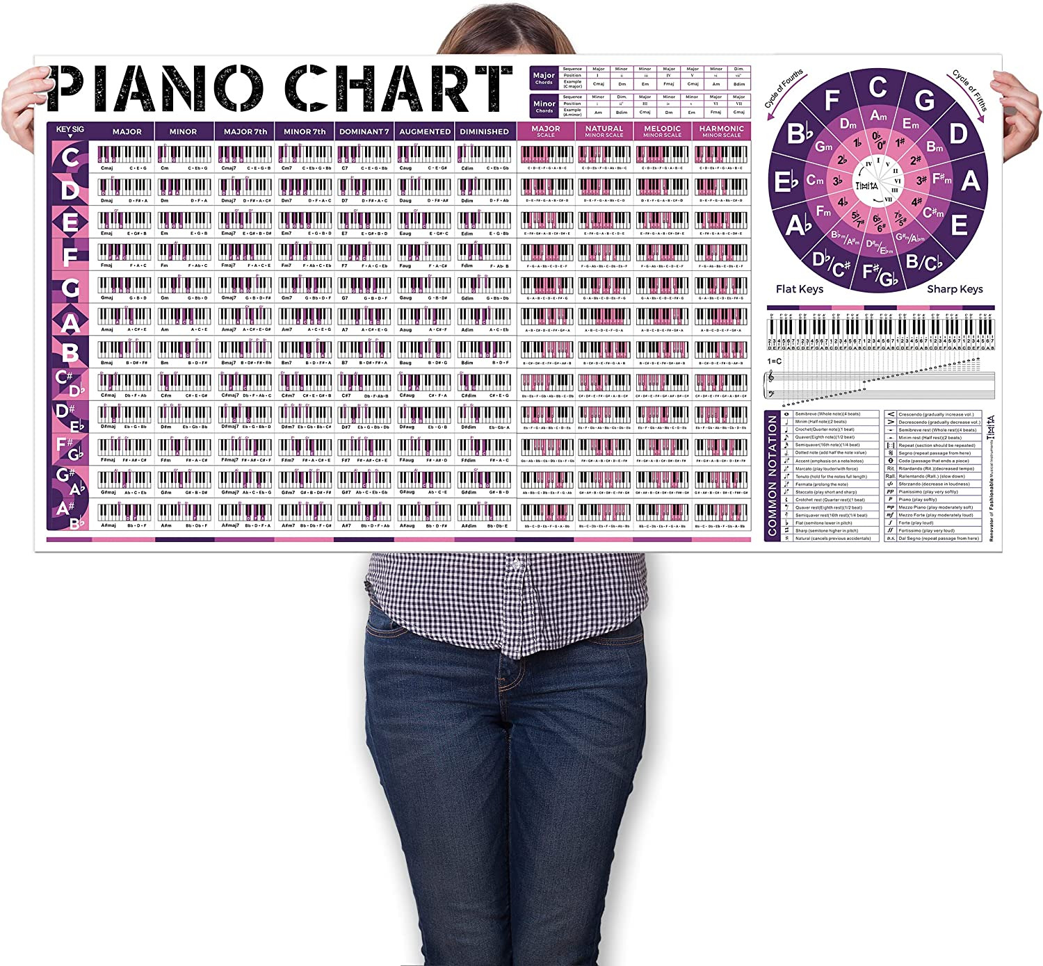 Piano Chord Scale Chart Poster of Essential Piano Chords Circle of Fifths Wheel 
