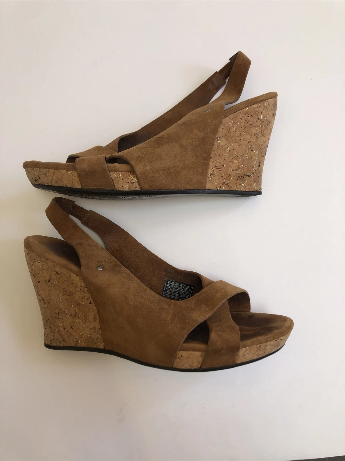 Sandali zeppa Ugg pelle scamosciata scarpe plateau nocciola stile donna 1860 taglia 8 39 marroni