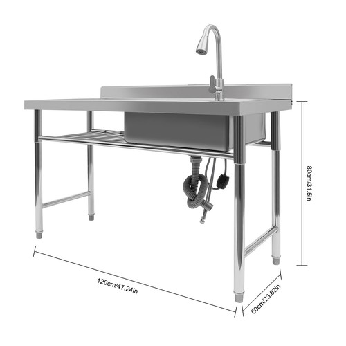 Commercial Kitchen Sink Prep Table+Faucet Compartment Stainless Steel Thickened! - Picture 3 of 23