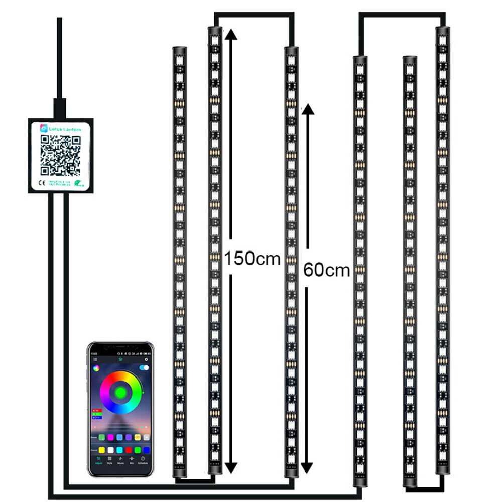 6pcs RGB Dream Color Dreamcolor Underglow LED Kit Car Neon Strip Light Music APP