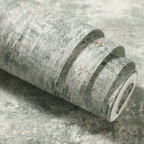 Distressed Stone Wallpaper Metallic Textured Concrete Cove Green Wall.Coverings. - Picture 29 of 47