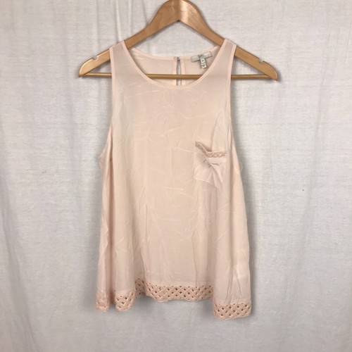 Joie Women's 100% Silk Beaded Tank Top Shirt Scoop Neck Front Pocket Pink Medium