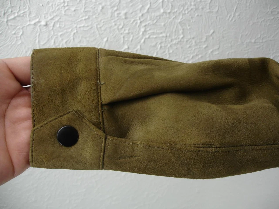 Abrigo Chaqueta Mujer S M 7/8 De Colección Años 70 Informal Esquina Caqui Verde Gamuza Cuero Foto 4 de 4