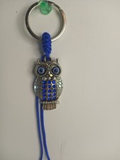 Lucky Round Owl Keychain Hanging Ring Feng Shui Evil Eye Protection Blue ...