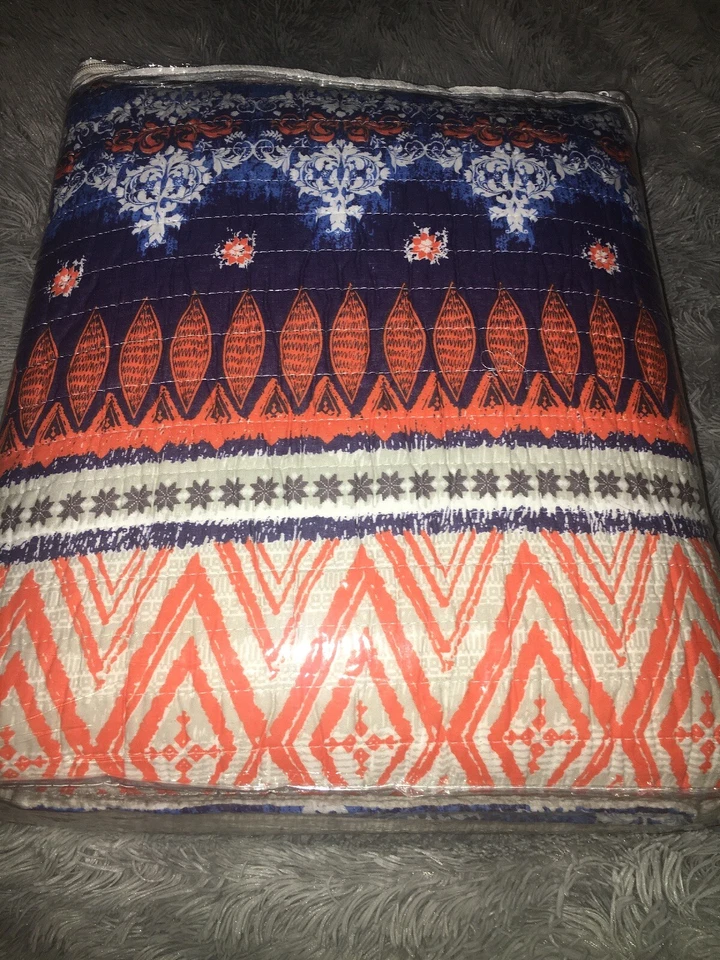 URBAN BOHO 2 piezas Juego de Edredón Doble Bohemio Tribal Batik Reversible Raya Azul Nuevo Foto 4 de 4