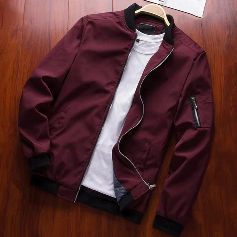 Mens Bomber Jacket Slim Fit Lightweight Windbreaker Casual Autumn Coat