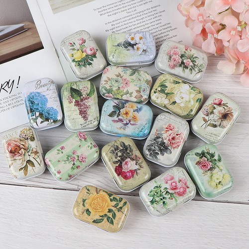 Mini Flower Tin Trinket Jewelry Coin Box Tinplate Storage Case Small Rectan.t2 - Picture 10 of 12