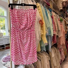 Lilly Pulitzer Women’s Sz M Windsor Tropical Pink Chevron Strapless Dress PullOn