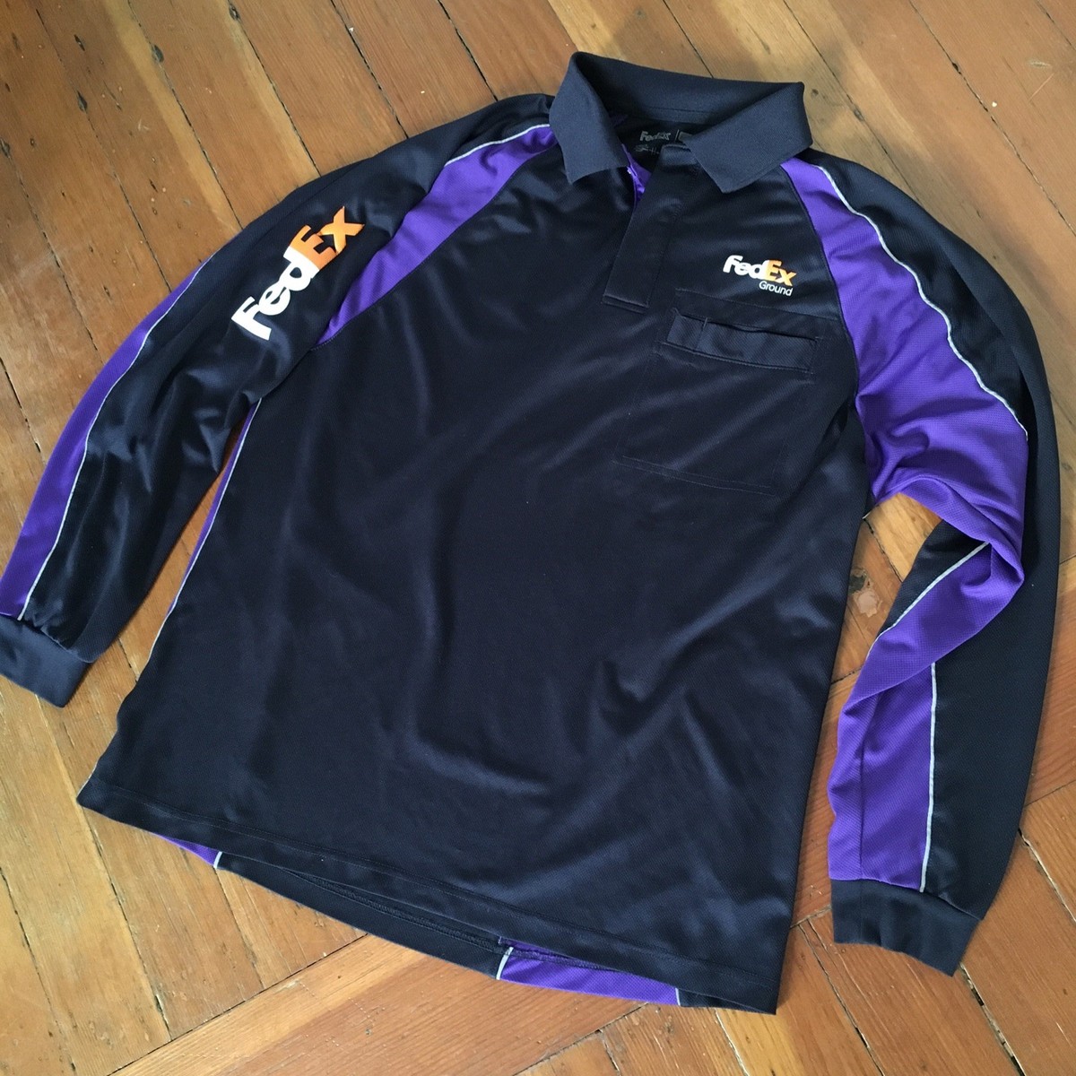 FedEx Ground Uniform Long Sleeve Polo Shirt Mens Large Logo