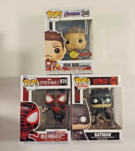 3 Lot of Funko Pops DC Vinyl Figures - Batman - Spiderman - Iron Man - New