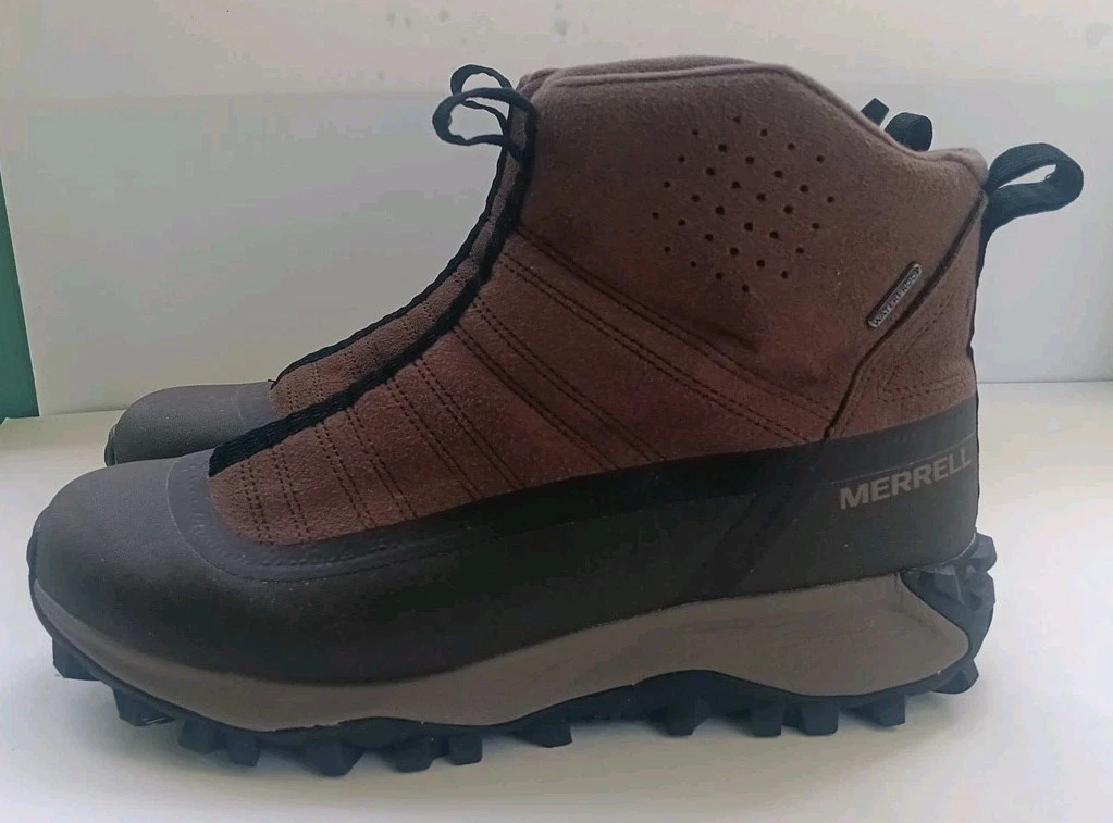 Merrell Mens 9.5 Thermo Snowdrift Zip Mid Shell Boots Leather Brown Gently Used