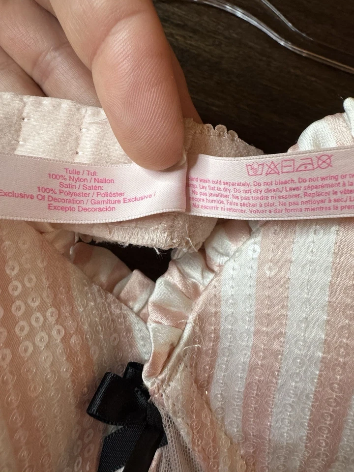 Camisón Babydoll Victoria Secret Lentejuelas Rayas Rosa Blanco Talla 36D Foto 4 de 4
