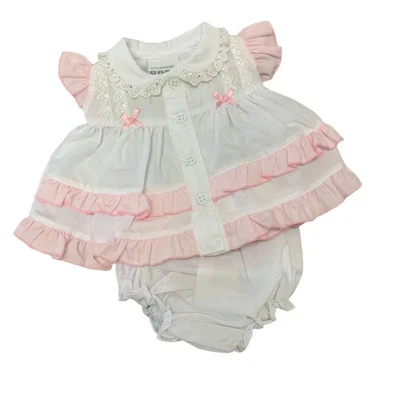 NURSERY TIME Smaller Tiny Baby Dress Premature White & Pink Frills