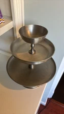 Pottery Barn Antique Silver Round Tiered Stand 3-Tier Tray Elegant Decor Serving