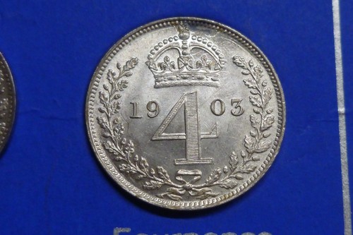 Edward VII 1903 Silver Maundy Set 4d, 3d, 2d & 1d : Unc in Sandhill Holder - Picture 4 of 13
