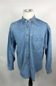 Eddie-Bauer-Women-039-s-Large-Blue-Denim-Long-Sleeve-Button-Down-Shirt