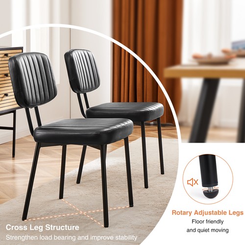 A set of two Leather Dining Chairs, Armless Kitchen Chair with Upholstery - Picture 4 of 13