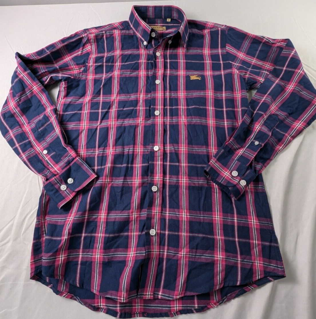 Burberry London England Long Sleeve Shirt Button Up Men's Small Blue Pink  Plaid