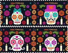 USPS Unused Postage Stamps Pane of 20 2021 "Day of the Dead" Halloween 5640-43