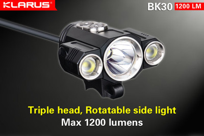Klarus BK30 Triple Head Bike Light 1280 lm Cree XM-L2 + 2x XP-G2 LEDs, US Seller