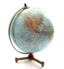 REPLOGLE 12" Globe Land And Sea True to Life Raised Relief w/ Tri-Footed Stand 