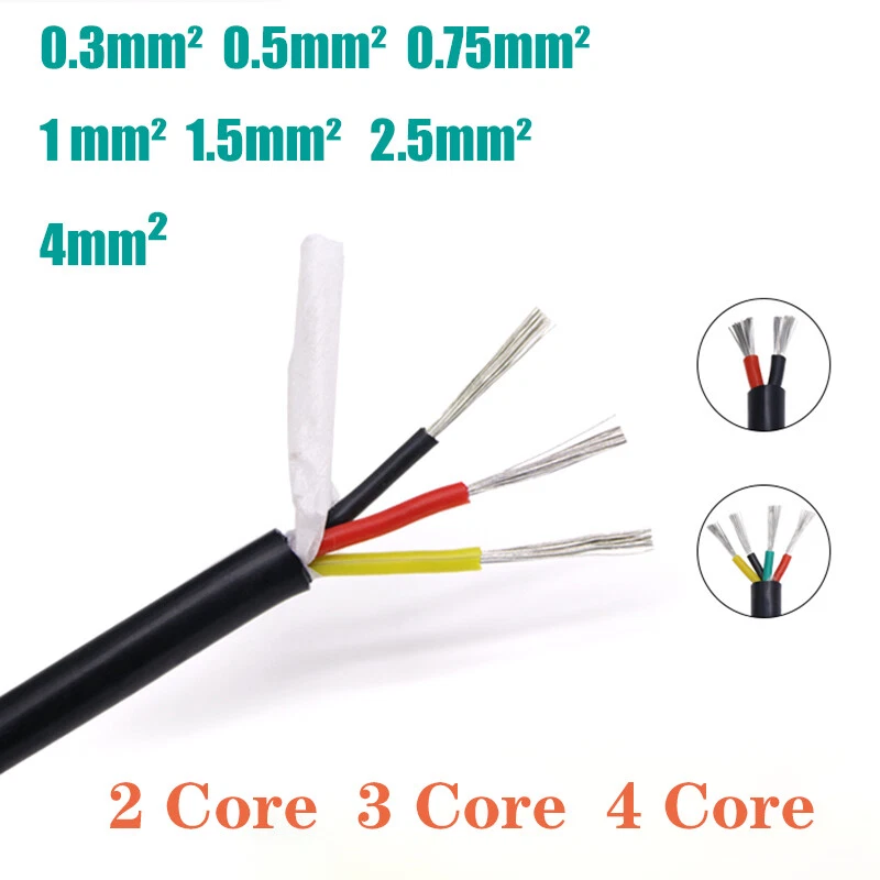 Flex Soft Silicone Wire Cable 0.3/0.5/0.75/1/1.5/2.5/4mm² Black Red 2 3 4 Core - Image 3 of 4