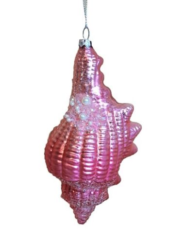 December Diamonds 79-80909 Glass Coral Conch Shell 6" Christmas Ornament - Afbeelding 1 van 2