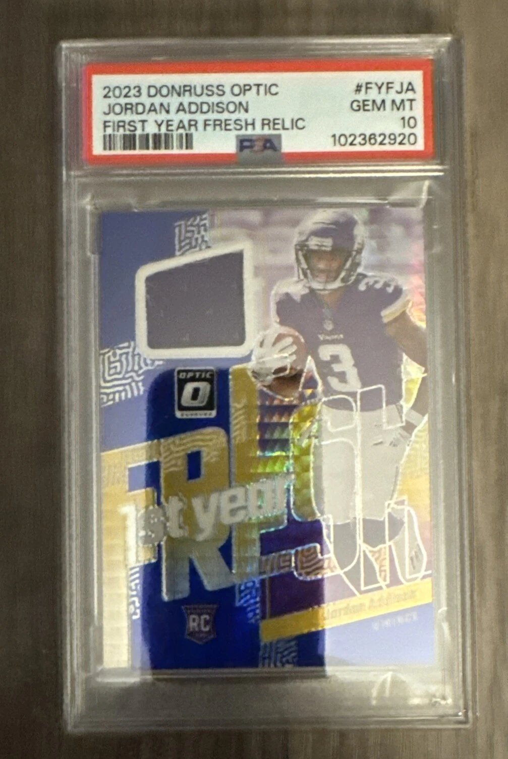 Jordan Addison Panini Donruss Optic First Year Fresh Relics #FYFJA Gold