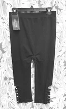 E/F LANE BRYANT BLACK NYLON SPANDEX PULL-UP CONTROL TOP CAPRI LATTICE LEGGINGS*