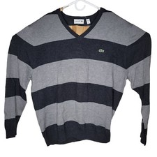 Lacoste Sweater Men's Sz 8 European 3XL-52" 100 Cotton Gray Stripe Sweatshirt