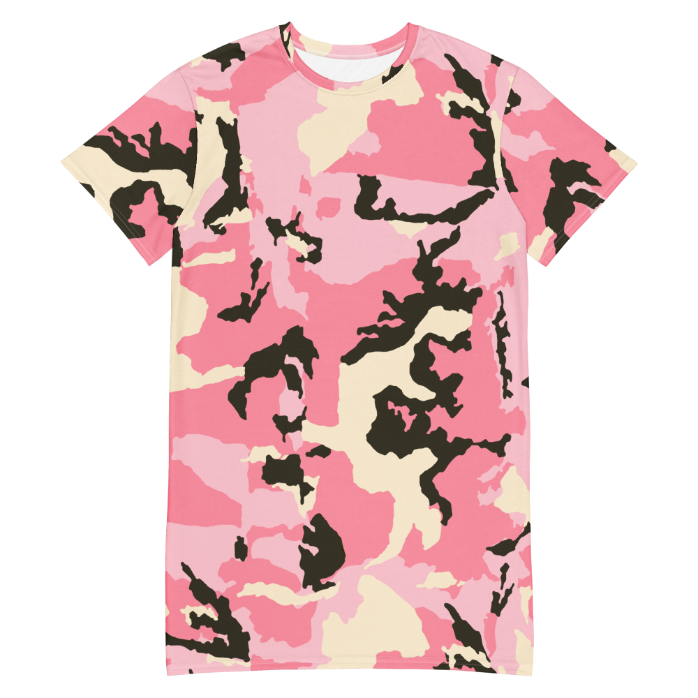 Pink Camouflage Camo Custom Print T-Shirt Dress Relaxed Fit 2XS-6XL Pink Camouflage Camo Custom Print T-Shirt Dress Relaxed Fit 2XS-6XL