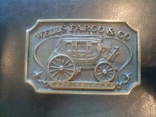 Vintage 1973 Wells Fargo  Co Stage Coach Brass Belt Buckle - BAF - KA49