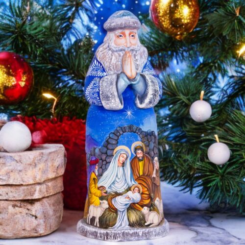Wooden carved Santa Claus figurine 14", Nativity Scene Christmas Home Decor
